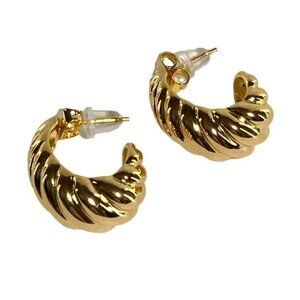Gold Tone Twisted Hoop Earrings With Secure Backing For Women